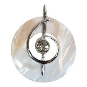 Delicate Mother of Pearl Shell Round Music Note with Cubic Zirconia Jeweled